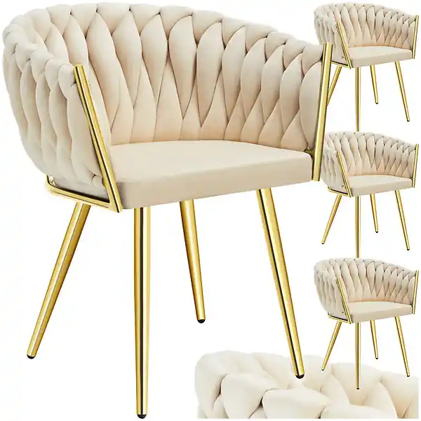 Bon Plan Lot 4 chaises de salle à manger en velours design noué sable/or TECTAKE