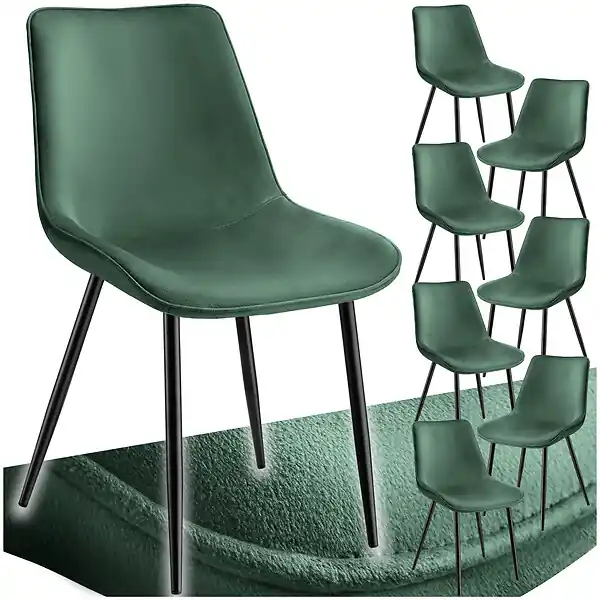 Quantité Limitée Lot de 8 chaises Rembourrées aspect velours Ergonomique vert foncé TECTAKE