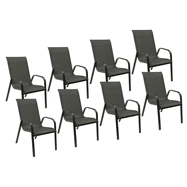 Must-Have Lot de 8 chaises MARBELLA en textilène gris - aluminium gris anthracite HAPPY GARDEN