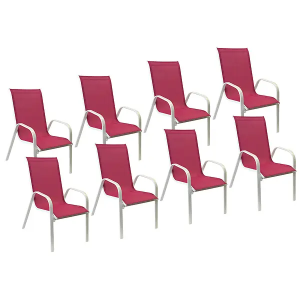 Promotion Lot de 8 chaises MARBELLA en textilène rose - aluminium blanc HAPPY GARDEN
