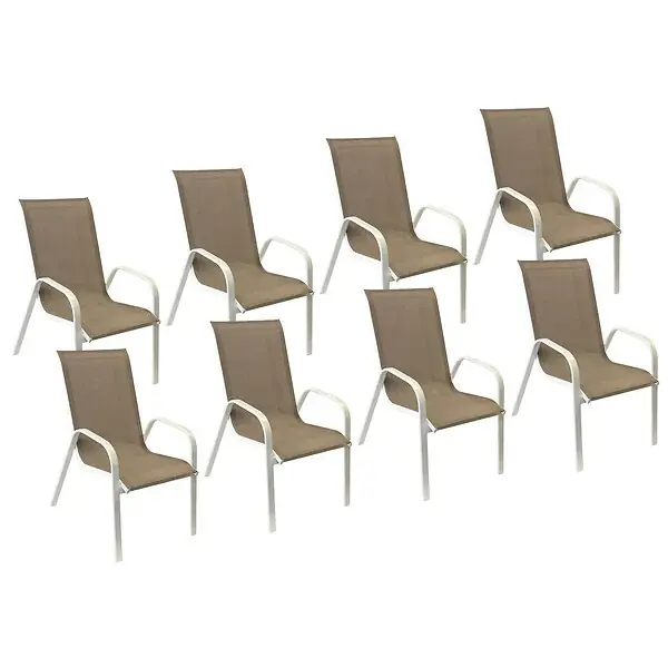 Seulement Aujourd'hui Lot de 8 chaises MARBELLA en textilène taupe - aluminium blanc HAPPY GARDEN