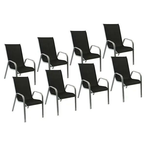 Produit De Marque Lot de 8 chaises MARBELLA en textilène noir - aluminium gris HAPPY GARDEN