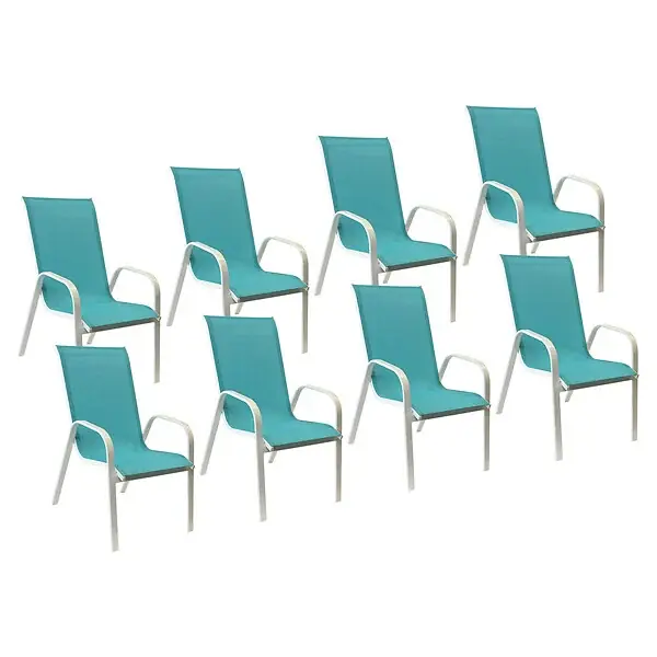 Lot de 8 chaises MARBELLA en textilène bleu - aluminium blanc HAPPY GARDEN Paiement Sécurisé