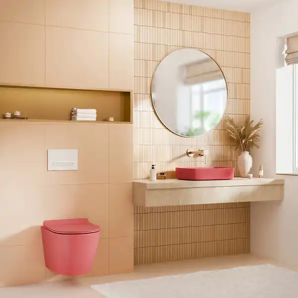 Expédition Rapide PixL WC suspendu en céramique Vortex , fixations invisibles + abattant Soft-Close, Rose mat (CEPX010RTORPPM) CERAMIA