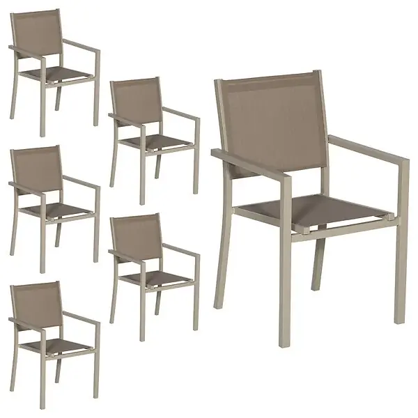 Bon Marché Lot de 6 chaises en aluminium taupe - textilène taupe HAPPY GARDEN