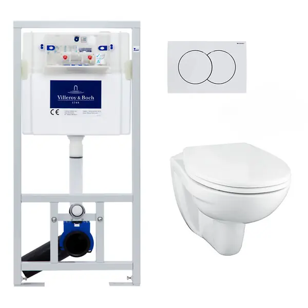 Retour Gratuit Villeroy & Boch Pack Bâti-support Villeroy & Boch + WC Porcher sans bride + Abattant + Plaque chrome (ViConnectPorcher-1)