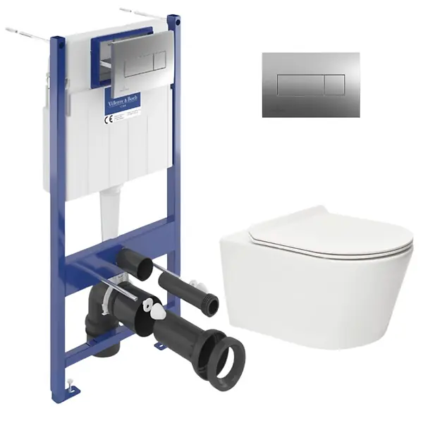 Commander Maintenant ViConnect Pro S Pack WC Bâti Villeroy & Boch + WC Swiss Aqua Technologies Brevis sans bride et fixations invisibles + Plaque
