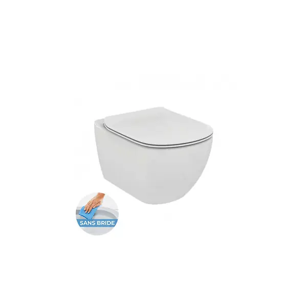 Jusqu'à Épuisement Des Stocks TESI - Cuvette AquaBlade sans bride + abattant ultra-fin avec frein de chute (T354601-lm) IDEAL STANDARD