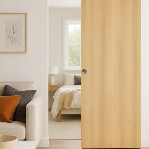 Porte Coulissante Décor Chêne Naturel Honey Oak H204 x L93 cm, Rail alu Bandeau noir, coquilles GD MENUISERIES Retour Gratuit