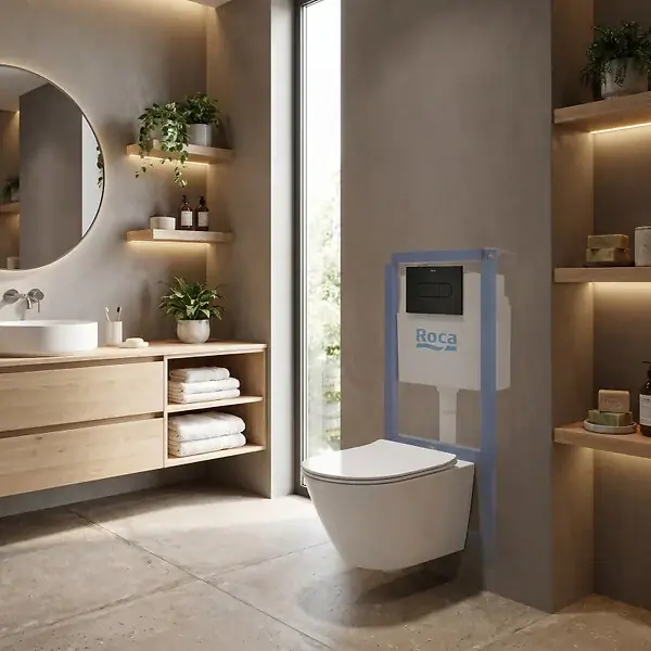 Pack WC bâti-support + WC suspendu sans bride Swiss Aqua Technologies avec abattant SoftClose + plaque (ROSTINWR03-FR) ROCA Bon Plan