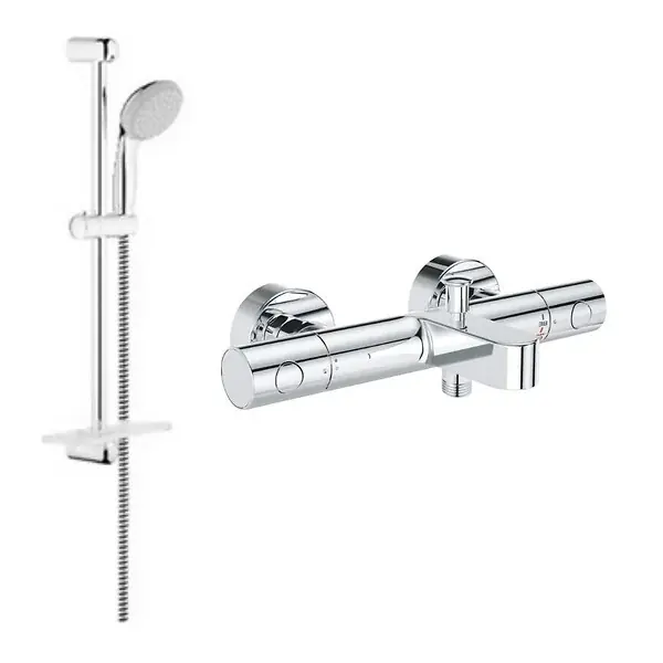 Pas Cher GROHE Ensemble de bain mitigeur Grohtherm avec douchette + barre de douche + porte savon Tempesta