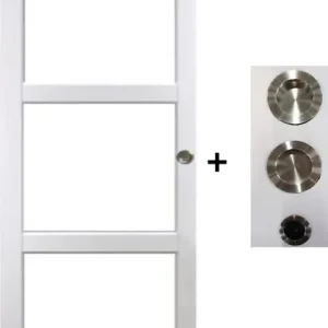 Petit Prix Porte Coulissante Kenya blanc Vitrage transparent H204 x L83 cm, coquilles, tire doigt GD MENUISERIES