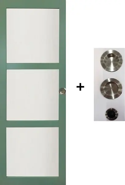 Top Vente Porte Coulissante Vert Sauge RAL 6021 Vitrée H204 x L83 cm, coquilles, tire doigt GD MENUISERIES