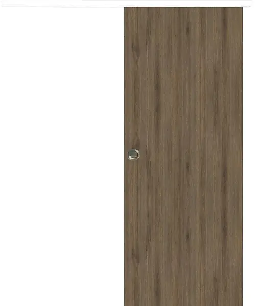 Expédié Aujourd'hui Porte Coulissante Décor Noyer Light Walnut H204 x L93 cm, Rail alu Bandeau Blanc, Coquilles GD MENUISERIES