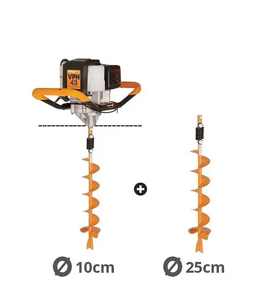 Tarière thermique mèche 100 et 250mm 43cc 2 temps Villager VPH 43 Expédition Rapide
