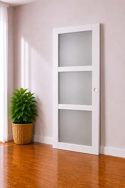 Remise Porte Coulissante Kenya Blanc Vitrée H204 X L93 cm, Coquilles Blanc GD MENUISERIES