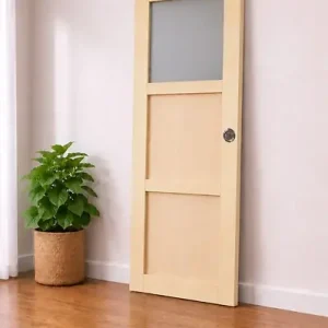 Bon Plan Porte Coulissante bois Ayous 2 Panneaux, 1 Vitrage H204 x L83 cm, serrure condamnation GD MENUISERIES