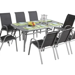 Table et chaises de jardin en textilène "Cordoba XL 180" - Phoenix - 8 places - Gris foncé HABITAT ET JARDIN Populaire