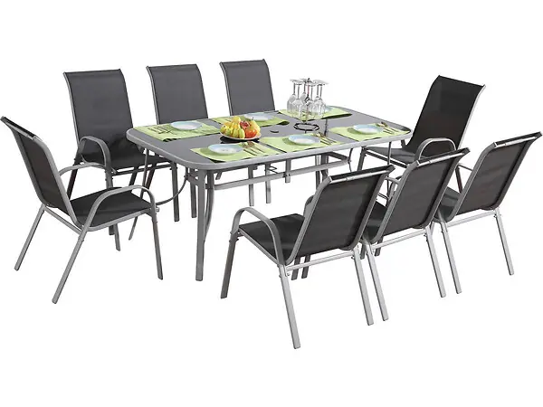 Table et chaises de jardin en textilène "Cordoba XL 180" - Phoenix - 8 places - Gris foncé HABITAT ET JARDIN Populaire