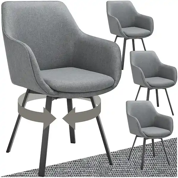 Lot 4 Fauteuils pivotants rembourrés avec accoudoirs et dossier gris TECTAKE Dernière Chance