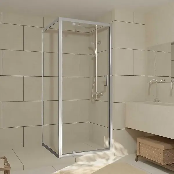 Porte de Douche Pivotante et Retour 90x90x200cm - Profilés Chrome - Verre trempé 6mm AURLANE Acheter En Ligne