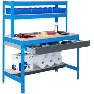 Prix Promo Simon Rack - Kit Etabli avec tiroir 1440x1500x750mm - BT-1 BOX 1500 BLEU/BOIS SIMONRACK