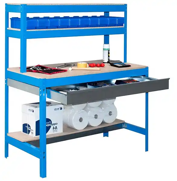Prix Promo Simon Rack - Kit Etabli avec tiroir 1440x1500x750mm - BT-1 BOX 1500 BLEU/BOIS SIMONRACK