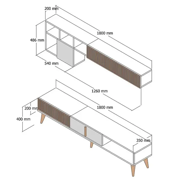 Meilleur Choix Meuble TV en bois "Milan" - 180 x 35 x 40 cm - Noyer, Anthracite HABITAT ET JARDIN