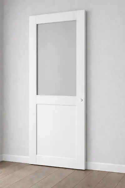 Retour Gratuit Porte Coulissante Atelier Blanc H204 x L93 cm sans meneau, Coquilles blanc GD MENUISERIES