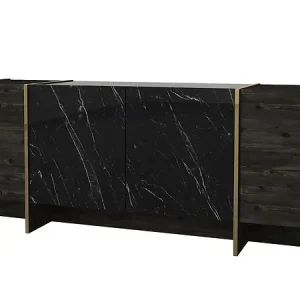 Pas Cher Buffet en bois "Veyron" - 180 x 46 x 75 cm - Noir Or HABITAT ET JARDIN