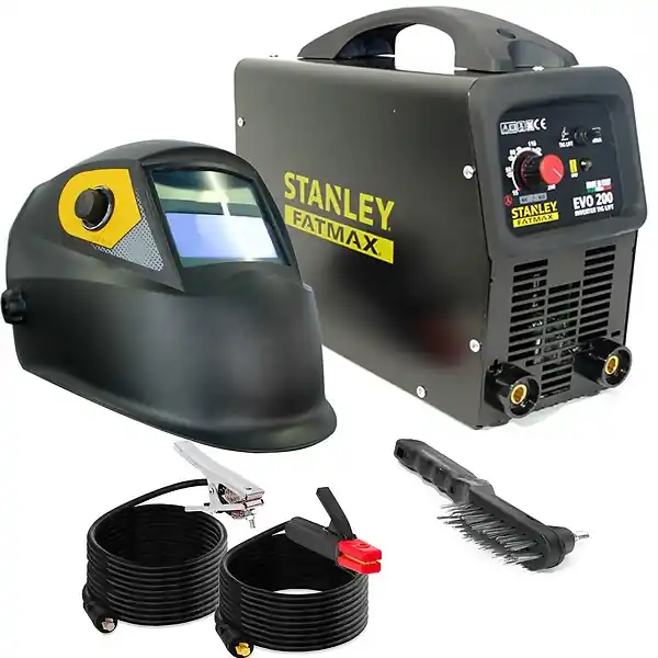 Seulement Aujourd'hui Poste à souder 200 Ampères Soudure MMA/ Tigt Lift 1.6 à 5 mm + Cagoule de soudage Stanley Automatique 9/13 EVO200 STANLEY FATMAX