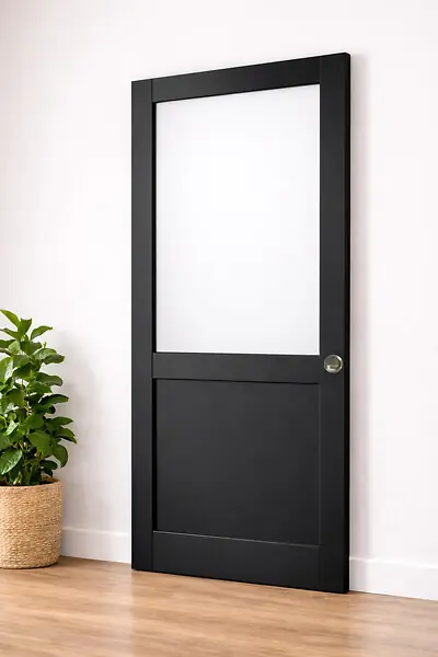 Offre Limitée Porte Coulissante Atelier Noir H204 x L93 cm sans meneau, Coquilles GD MENUISERIES