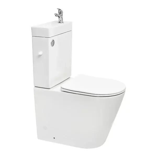 Commander Vite Brevis kit WC à poser sans bride en céramique + robinet eau froide S-Line Pro + tuyau de raccordement Siko (SATBRE34) SWISS AQUA TECHNOLOGIES