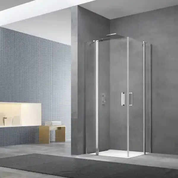 Swiss Aqua Technologies Fusion Portes de douche acces en angle pivotantes 100x80cm anticalcaire avec profilés chrome brillant (SATFUD10080-SET) Offre Exclusive