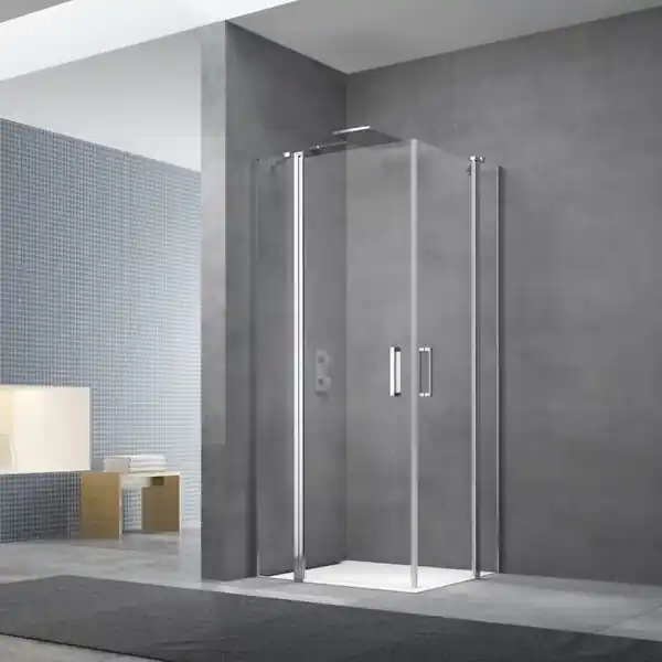 Jusqu'à Épuisement Des Stocks Swiss Aqua Technologies Fusion Portes de douche acces en angle pivotantes 90x80cm anticalcaire avec profilés chrome brillant (SATFUD9080-SET)