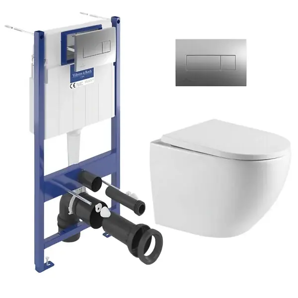 ViConnect Pro S Pack WC bâti-support + WC sans bride Swiss Aqua Technologies + abattant SoftClose + plaque (VCNFUSIONTQ2CH) VILLEROY & BOCH Offre Du Jour