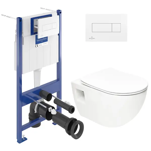Meilleur Choix Pack WC Bâti-support Villeroy & Boch ViConnect + WC sans bride SAT + Abattant SoftClose + Plaque Blanche (ViConnectProject-2)