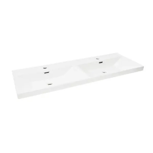 Offre Exclusive B-Way 121x46 cm double vasque semi-encastrée en céramique, pour meuble de salle de bain SATEVO120NA, blanc (SATBW212046) SWISS AQUA TECHNOLOGIES