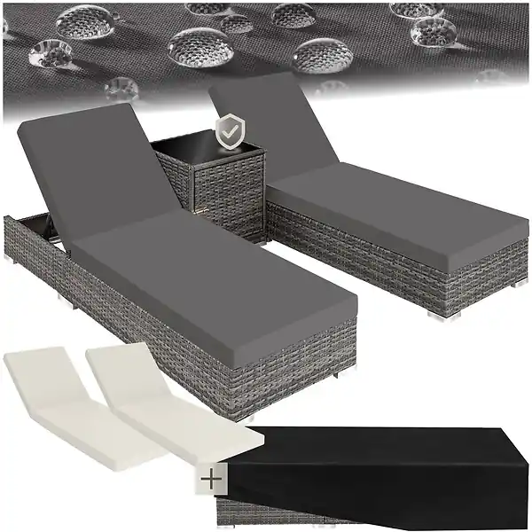 Dernière Chance Lot de 2 bains de soleil design luxueux en rotin et aluminium exterieur gris TECTAKE