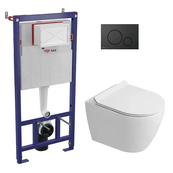 Meilleure Vente Pack WC bâti-support + WC sans bride Ceramia PixL avec abattant SoftClose + plaque noir (STCEPXWT01-FR) SWISS AQUA TECHNOLOGIES