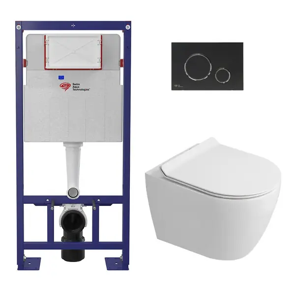 Pack WC bâti-support + WC sans bride Ceramia PixL avec abattant SoftClose + plaque noir (STCEPXWT02-FR) SWISS AQUA TECHNOLOGIES Must-Have