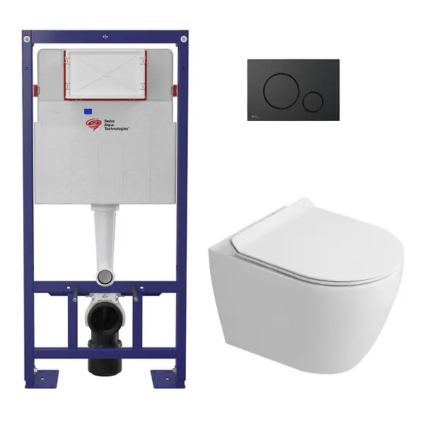 Soldes Pack WC bâti-support autoportant + WC sans bride Ceramia PixL avec abattant SoftClose + plaque noir (STCEPXWT01-U) SWISS AQUA TECHNOLOGIES