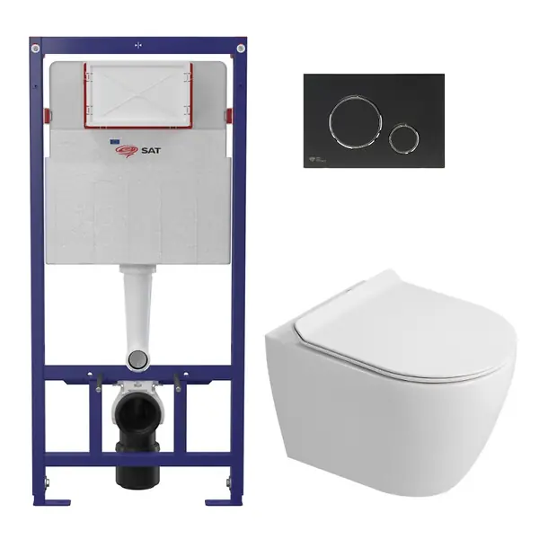 Paiement Sécurisé Pack WC bâti-support + WC sans bride Ceramia PixL avec abattant SoftClose + plaque noir (STCEPXWT04-FR) SWISS AQUA TECHNOLOGIES