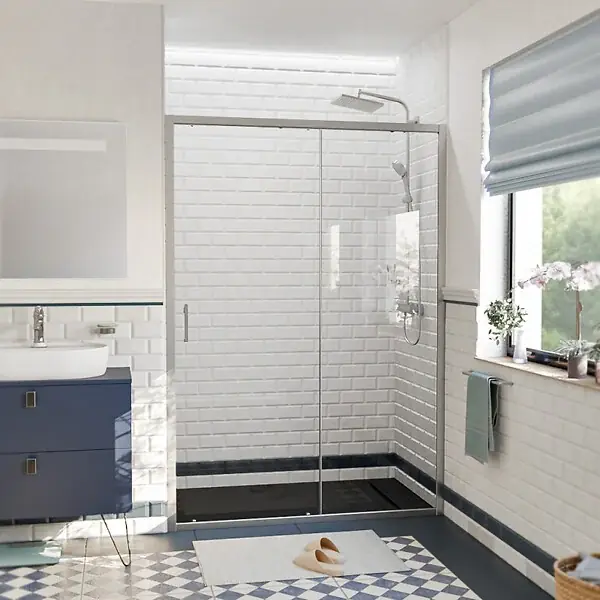 Dernier Modèle Ceramia PURA Porte de douche 140x195cm coulissante anticalcaire avec profilés Chrome brillant (CERAHP140C)