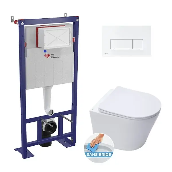 Pack WC Bati-support autoportant + Cuvette SAT Infinitio sans bride + Abattant soft close + Plaque blanche SWISS AQUA TECHNOLOGIES Achat Immédiat