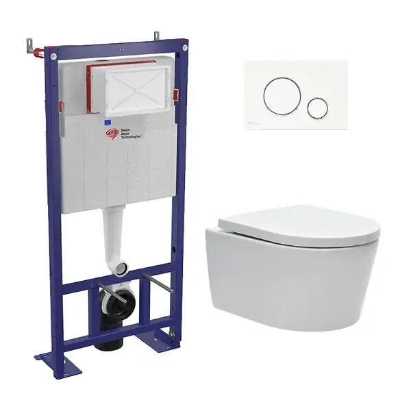 Réduction Swiss Aqua Technologies Pack WC bâti-autoportant + WC SAT sans bride fixations invisibles + Abattant softclose + Plaque blanche (SMART-SATrimless-M271)