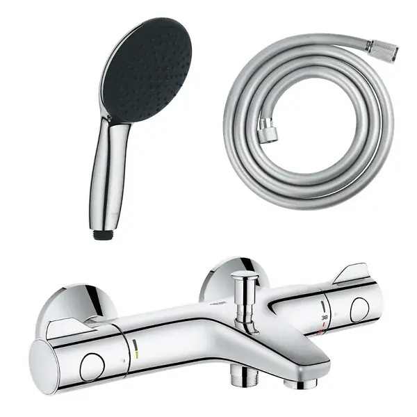 Pack mitigeur bain douche thermostatique Grohtherm 800 chromé + Douchette 2 jets Vitalio Start 110et flexible GROHE Pas Cher