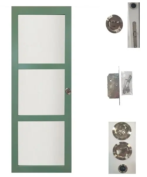 Porte Coulissante Vert Sauge RAL 6021 Vitrée H204 x L83 cm, serrure condamnation GD MENUISERIES Populaire