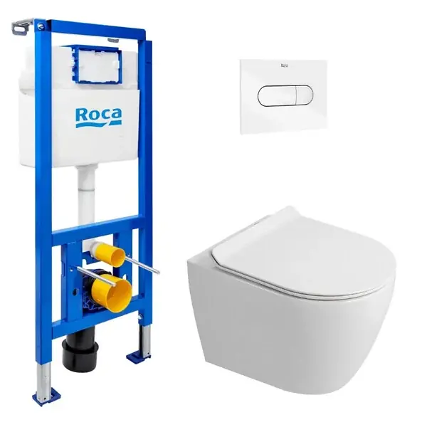 Pack WC bâti-support + WC suspendu sans bride Ceramia PixL avec abattant SoftClose + plaque (ROCEPXWT01-FR) ROCA Paiement Sécurisé