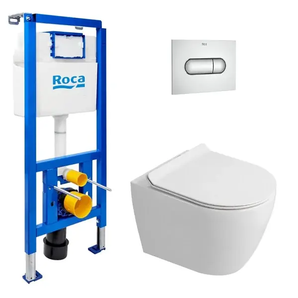 Expédition Rapide Pack WC bâti-support + WC suspendu sans bride Ceramia PixL avec abattant SoftClose + plaque (ROCEPXWT02-FR) ROCA